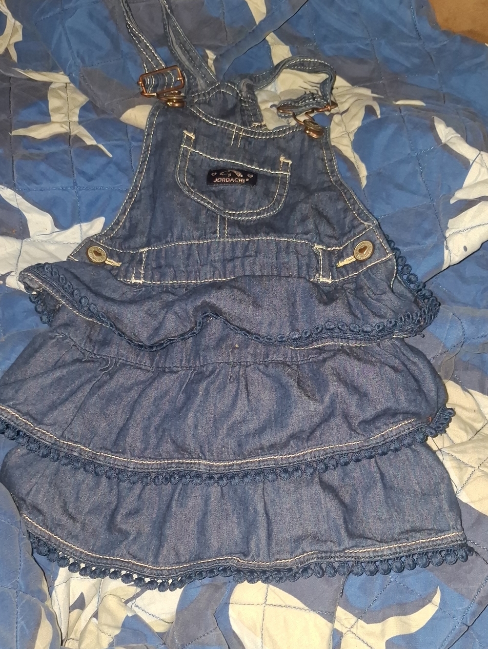Jordache Dark Blue Denim Ruffle Overall Dress